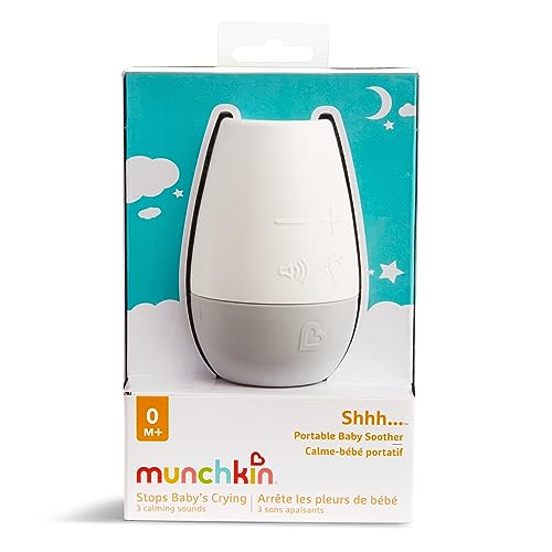 Munchkin Shhh… White Noise Sound Machine, Baby Sleep Soother with Night Light, Portable for Travel or Nursery, White/Grey