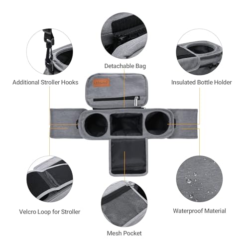 Momcozy Universal Stroller Organizer with Insulated Cup Holder Detachable Phone Bag & Shoulder Strap, Fits for Stroller Like Uppababy, Baby Jogger, Britax, BOB, Umbrella and Pet Stroller