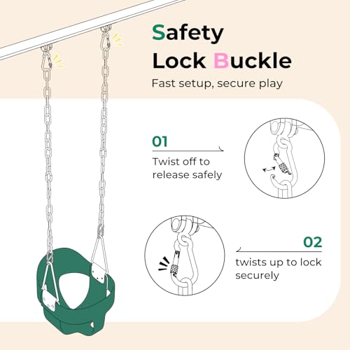 DECORLIFE Toddler Swing, Baby Swing Outdoor –High Back Full Bucket Swing Set, 330lb Capacity, Safety Design, Plastic-Coated Chains and Quick-Snap Carabiners for Backyard, Playground