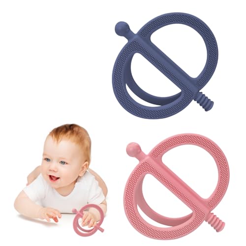 CFTONE Baby Teething Toy, Nipple-Shaped with Easy-Hold Handle, Anti-Choking Design for Teething Relief, Teethers for Babies 0-36 Months, Textured Chewing Toys for Infants Toddlers (Pink+Grey)