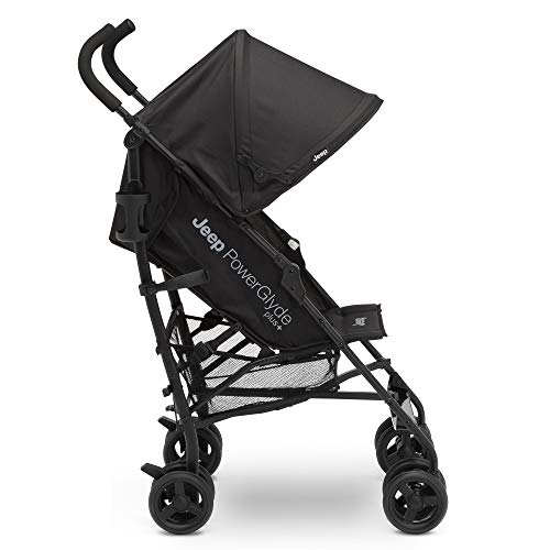 Jeep PowerGlyde Plus Stroller by Delta Children Lightweight Travel Stroller with Smoothest Ride, Aluminum Frame, 4-Position Recline, Extra Large Storage Basket, Black