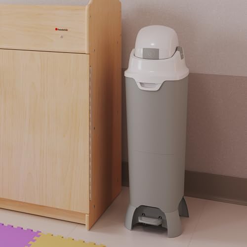 Foundations Hands Free Tall Diaper Pail with Airtight Lid - Durable & Odorless Disposal, Large Capacity, Holds up to 60 Newborn Diapers, Refill with Any Bags, Baby Registry Gift - Gray (9622057)