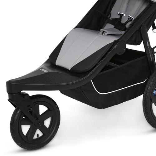 Delta Children - Jeep PowerGlyde Pro Jogging Stroller - 1-Step Back Brake & Hand Deceleration Disc Brakes for Speed Control - 1 Hand Fold, Soft Gray