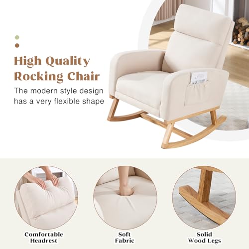 HCHAIRH Rocking Chair Nursery, Nursing Rocking Chairs with Foot Rest for Mom Nursery, Glider Rocker Chair with Footrest and High Backrest for Living Room, Bedroom, Beige