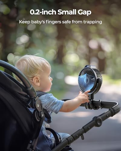 Koonie Portable Stroller Fan for Baby, Rechargeable Battery Operated, 3 Speeds, 360° Rotation, 25db Low Noise,Digital Display, Detachable Flexible Tripod Clip-on Car Seats, Tent, Crib, Treadmill