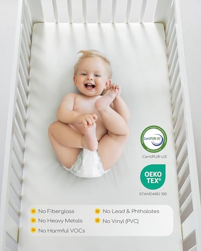 ATTABABY Breathable Crib Mattress, Baby Safety Alliance Verified, CertiPUR-US and Oeko-TEX Approved, Standard Full Size for Crib & Toddler Bed, Waterproof Machine Washable Cover, 52” x 27.6”