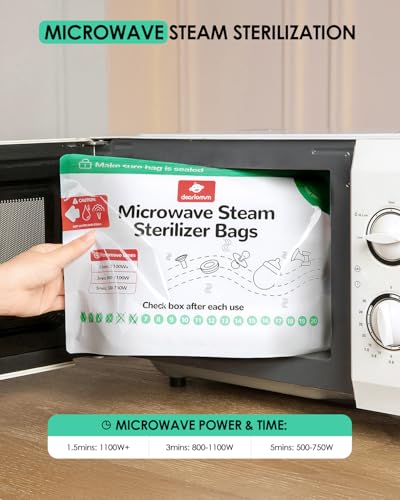 dearlomum Microwave Steam Sterilizer Bag for Baby Bottles 8 Count (20 Uses Per Bag), Reusable Travel Sterilization Pouches, Disinfection Container for Baby Pacifiers and Breast Pump Accessories