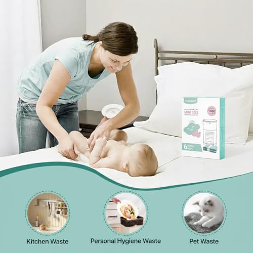 6 Pack Diaper Pails Refills for De-k-or Mini, 30% Extra Thick Heavy Duty Leak-Proof Liners, Multi-Layer Odor Defense Film, Holds 1980 Diapers, Fresh Scented Baby Changing Essentials
