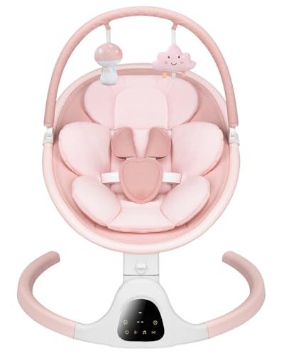Baby Swing for Infants, Infant Swing with 5 Swing Speed, Built-in Soothe Melodies, 5-Point Harness, Electric Infant Swing with Bluetooth for Indoor & Outdoor Use (Pink)