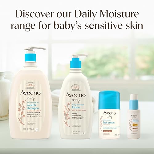 Aveeno Baby Daily Moisture Gentle Baby Body Wash and Shampoo with Oat Extract, 2-in-1 Baby Wash & Hair Shampoo, Tear-Free, pH Balanced for Sensitive Skin & Hair, Lightly Scented, Value Size 33 Fl Oz