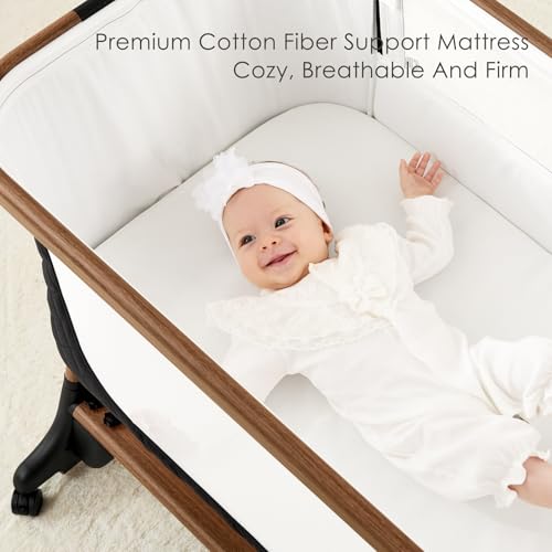 ANGELBLISS Electric Baby Bassinet Bedside Sleeper with Auto Rocking, Remote/Touch Control, 3 Timer Modes, 12 Sounds, 6 Heights, Storage & Wheels (Black)