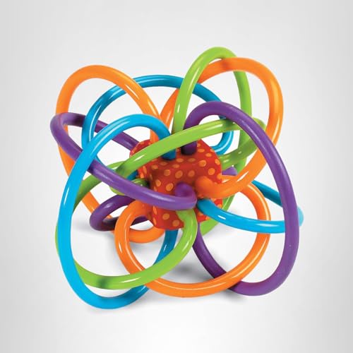 Manhattan Toy Winkel Rattle & Sensory Teether Toy, Blue/Green/Orange, 5 Inch x 4 Inch x 3.5 Inch