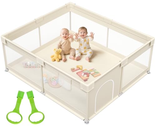 Mloong Large Baby Playpen for Toddler - 69×59in Babies Play Pen Playard Active Center Beige