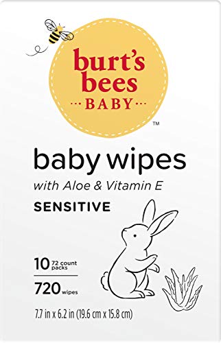 Burt’s Bees Baby Wipes, Unscented Natural for Sensitive Skin with Aloe and Vitamin E - 72 Baby Wipes – 10 Pack