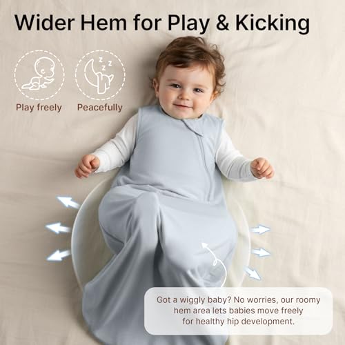 Supersoft Rayon Made from Bamboo Sleep Sack 6-12 Months 0.5 Tog Lightweight Toddler Sleep Sack Baby Wearable Blanket with 2-Way Zipper Summer Unisex Sleeping Bag for Babies (2 Pack) Blue & Gray