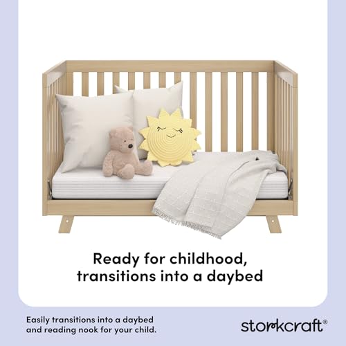 Storkcraft Beckett 3-in-1 Convertible Crib – GREENGUARD Gold Certified, Fits Standard Crib Mattress, Converts to Toddler Bed and Daybed, 4 Mattress Heights, Grow-with-Me Design (Driftwood)