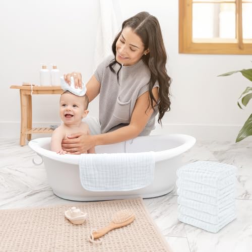 Comfy Cubs Muslin Baby Washcloths 10 Pack - Soft 6-Layer Cotton Wash Cloths for Sensitive Skin - 10"x10" Large, Gentle, Absorbent Infant Essentials for Newborn and Toddlers - White