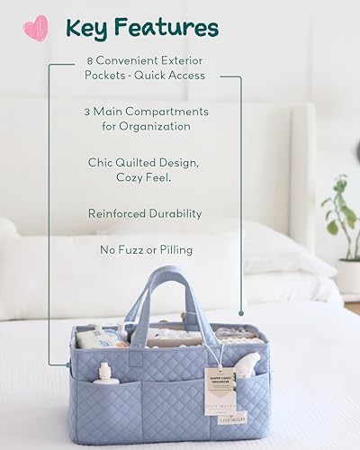 Lily Miles Baby Diaper Caddy Organizer, Quilted Nursery Storage Organizer for Newborn Essentials and Diaper Changing Station, Gift for Baby Shower and Registry Must-Have (Baby Breeze)