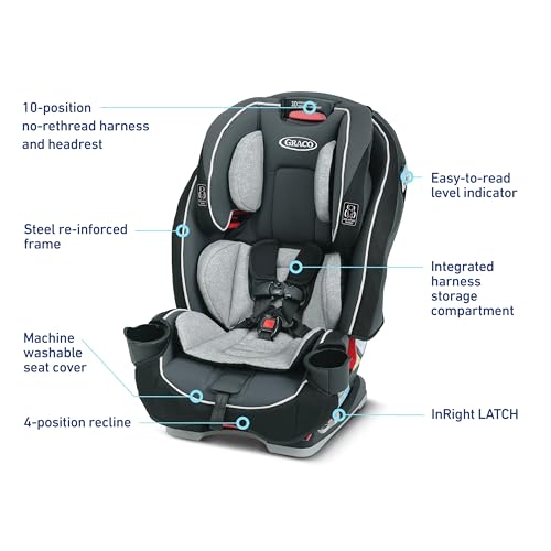 Graco SlimFit 3-in-1 Convertible Car Seat, Ultra-Space-Saving Design, Darcie, Suitable for Rear and Forward-Facing, Highback Booster Seat with 10-Position Headrest