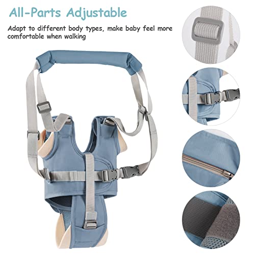 Ocanoiy Baby Walking Harness Handheld Baby Walker Assistant Belt Adjustable Toddler Infant Walker Harnesses Standing Up Walking Learning Helper with Detachable Crotch for 9-24 Month Old (Blue)