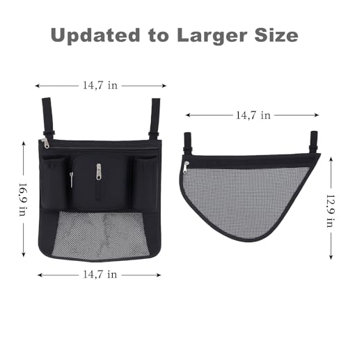 SUNVENO 2-pack Universal Stroller Organizer Caddy with Cup Holders, Wipes Pouch and Extra Storage, Zippered Mesh Side Sling for Pushchair, Black