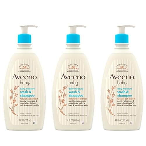 Aveeno Baby Gentle Body Wash & Shampoo with Natural Oat Extract, Tear-Free, Paraben-Free & Phthalate-Free Formula for Baby’s Sensitive Hair & Body, Lightly Scented, 18 fl. oz, 3 Pack