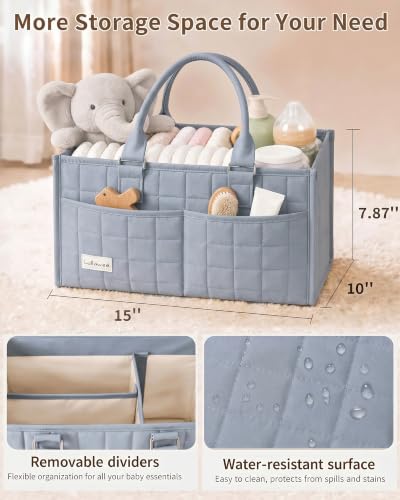 Lullawee Baby Diaper Caddy Organizer, Portable Nursery Storage Basket with Handle for Newborn Boy or Girl, Gift for Baby Shower Essentials, Registry Must Have Bag, Caddie Car Organizer, Blue