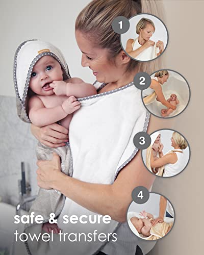 Cuddledry Hands Free Baby Bath Towel | Luxuriously Soft Cotton & Viscose Derived from Bamboo Hooded Baby Towel | Apron Towel for Safe Babies Bathtime | Perfect Newborn Gift | Gray