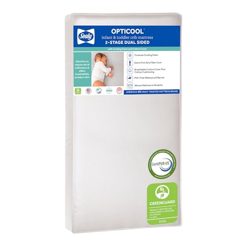 Sealy Baby 2 Stage Infant Crib Mattress Plus Toddler Bed Fit, Breathable, Cooling Foam Cotton Cover, Dual Firmness & Ultra-Lightweight, OptiCool