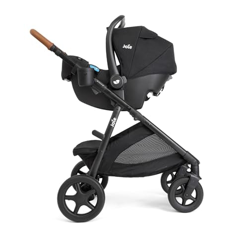 Joie Baby, Ginger and Rue Travel System – 4-in-1 Travel System with Lightweight Baby Car Seat and an Included Anti-Rebound Base for Easy Install and Height-Adjustable Stroller (Shale Dark)