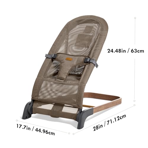Foldable Baby Bouncer, Baby Bouncer Seat with 3 Adjustable Heights, Portable Newborn Rocker, Ergonomic Bouncer Seat for Natural Bounce, Bouncer for Babies 0-6 Months, Breathable Mesh (Light Brown)