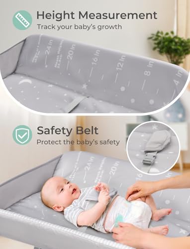 Baby Changing Table, Auto Warmer Portable Folding Changing Table with Wheels, Waterproof Diaper Changing Station with 2 Drawers, Adjustable Height, Baby Changing Station for Infant, Newborn