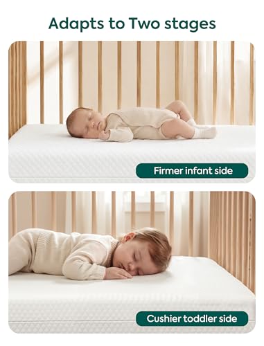 Babelio Dual-Sided Crib Mattress Memory Foam Waterproof Baby Mattress, Removable Cover, Fits Standard Crib and Toddler Bed