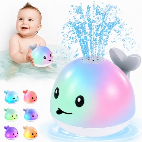 ANGGIKO Baby Bath Toys, Pool Water Toys for Babies, Toddler Bath Toys for Kids Ages 1-3, 1 Year Old Boy Girl Gift Light Up Whale Bath Toy Sprinkler, Baby 6-12-18 Months Bathtub Outdoor Water Table Toy