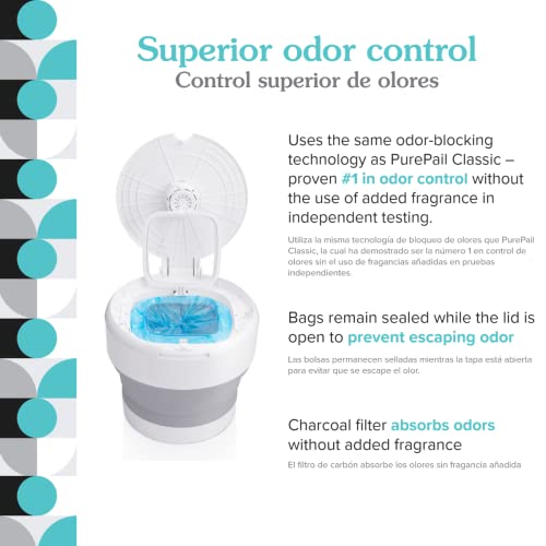 PurePail Go Portable Diaper Pail — Aqua — Superior Odor Control with No Added Fragrance — Collapses for On-The-Go — Compact & Space-Saving