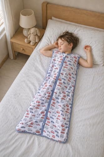 TADO MUSLIN Baby Sleep Sack 2-4 T Baby Wearable Blanket 100% Organic Cotton 0.5 TOG Toddler Sleep Sacks 2‑Way YKK Zipper Soft 4 Layers Muslin 2T 3T 4T Car Truck