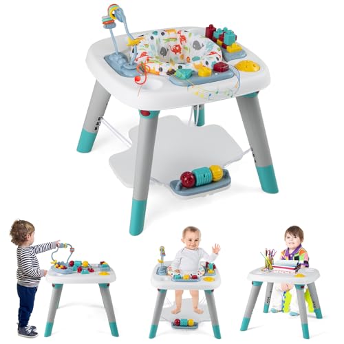 HONEY JOY Baby Bouncer Activity Center, 6-in-1 Infant Jumper & Standing Play Table w/ 360° Rotary Seat, 5 Toys, 3 Adjustable Heights, Music & Sounds, Activity Center for Babies(Blue)