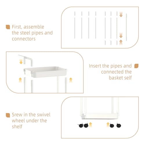Volnamal Baby Diaper Caddy, Plastic Movable Cart for Newborn Nursery Essentials Diaper Storage Organizer for Changing Table & Crib, Easy to Assemble, Baby Registry, Off-White