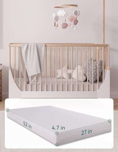 Babelio Memory Foam Crib Mattress Dual-Sided Baby Toddler Mattress Standard Size, Removable Waterproof Cover, CertiPUR-US Certified, Grey