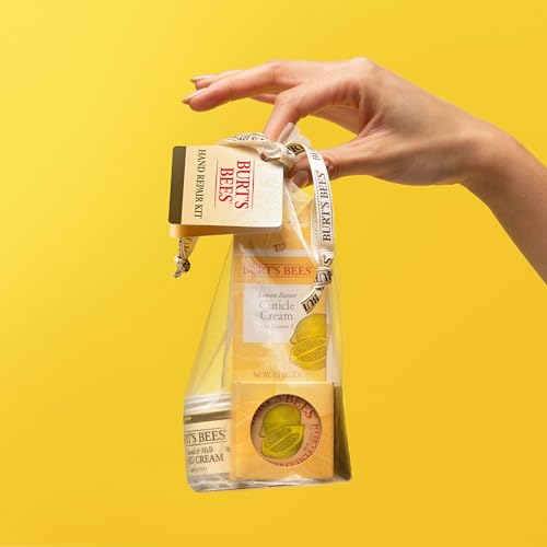 Burt's Bees Hand Repair Set, Almond Milk Hand Cream, Lemon Butter Cuticle Cream, Shea Butter Repair plus Cotton Gloves, Perfect for a Skin Care Routine, Natural Origin Moisturizer Gift Set