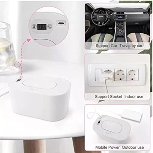 Plplaaoo Portable USB Baby Wipe Warmer, Large Capacity Wet Wipes Dispenser with Constant Temperature, Even Heating Diaper Wipe Warmer & Baby Wipe Heater for Home Car Travel (White)