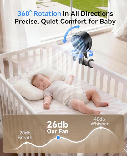 KIMMOO Portable Baby Stroller Fan, 360° Adjustable Quiet Rechargeable USB Fan with LED Display, 100 Speeds Safe Clip Fan for Stroller, Powerful Cooling Fan for Golf Car Seat Treadmill Travel, Black