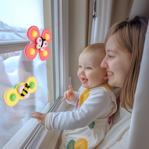 ALASOU 3PCS Suction Cup Spinner Toys for 1 Year Old Boy Girl|Spinning Top 12 18 Months|1 2 Year Old Boy Birthday Gift|Baby Bath Toy for Kids Ages 1-3|Sensory Airplane Travel Toy for Infant Toddlers