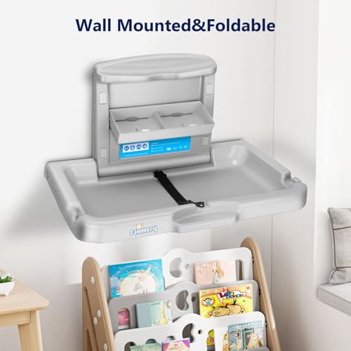 Commercial Baby Changing Station Wall Mounted – Heavy Duty Foldable Wall Mounted Changing Table with Safety Strap, Easy to Clean for Home/Public Restroom (Hardware Included)