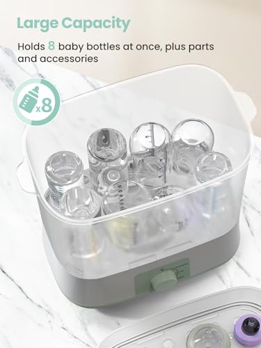 Grownsy Adjustable 4 in 1 Large Bottle Sterilizer and Dryer, 8 Bottles Capacity,Electric Steam Baby Bottle Sterilizer, Sanitizer for Baby Bottles & Pacifiers, Breast Pump Parts Green