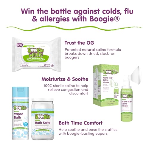 Boogie Wipes Saline Nose Wipes - 45 Count - Fresh Scent, Hypoallergenic & Alcohol-Free - Allergy Relief - Made with Natural Saline, Aloe, Chamomile & Vitamin E - Diaper Bag Essential