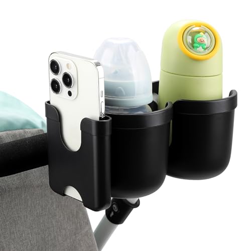Accmor Stroller Cup Holder with Phone Holder, Bike Cup Holder, Universal Cup Holder for Uppababy Nuna Doona Strollers, 2-in-1 Cup Holder for Walker, Wheelchair, Scooter