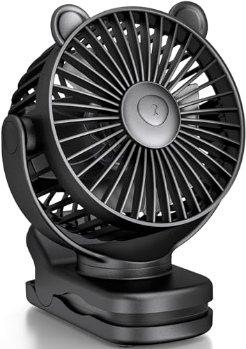 KIDEE Portable Clip on Fan, Small Desk Fan Battery Operated, 360° Rotation, Cute Design, 3 Speed, Mini Table Fan USB Rechargeable, Personal Cooling Baby Stroller Fan for Home Office Outdoor Travel