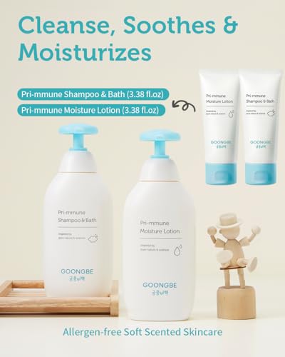 GOONGBE Baby Skincare Duo Set - Korean Baby Skincare & Bath Time Essentials - Shampoo & Bath, Moisutre Lotion - Travel Sized Hydrating & Nourishing Wash and Moisturizer, 2 Items