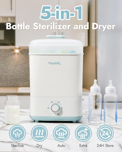 Papablic Baby Bottle Sterilizer and Dryer Pro, Esterilizador De Biberones, Electric Steam Sterilizer for Baby Bottles, Pacifiers, and Pump Parts, Large Capacity 10 Bottles